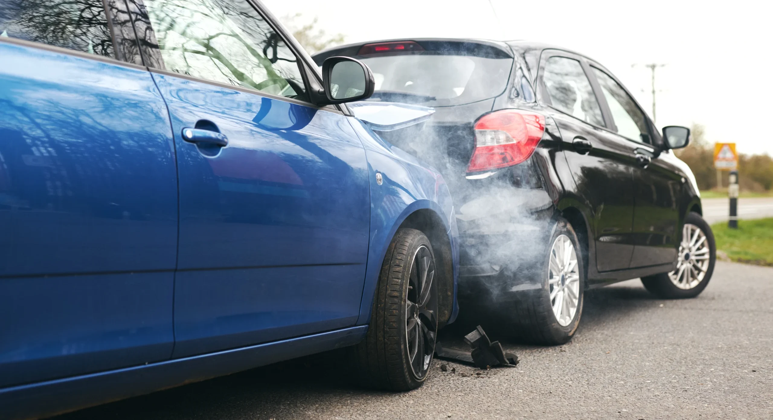 The aftermath of an accident between two vehicles