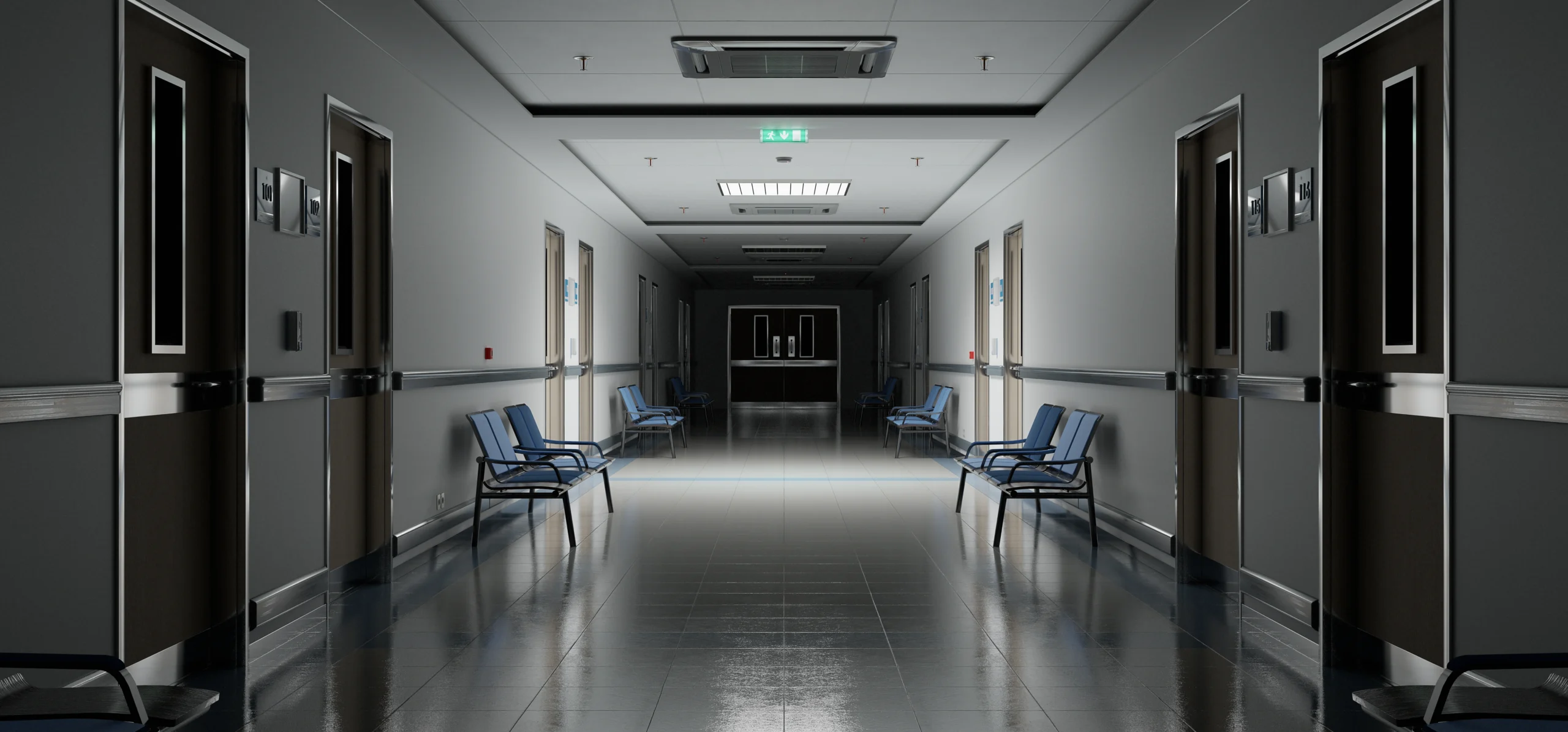 An empty hospital hallway
