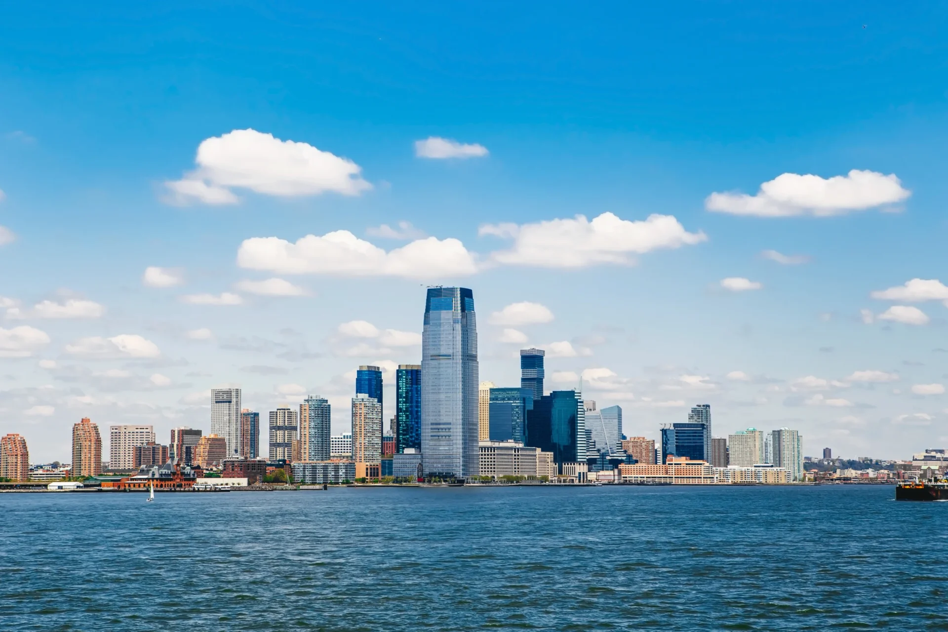 A city skyline view from the water
